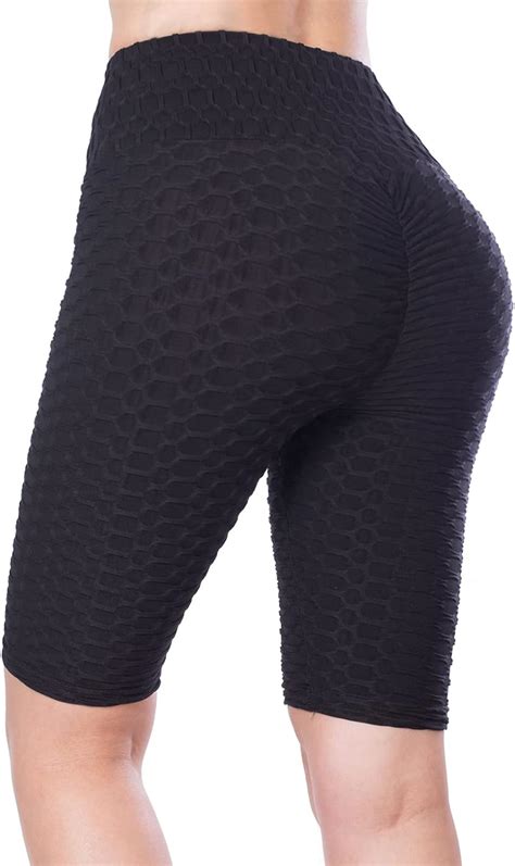 Mixmatchy Womens Solid High Waist Luxury Scrunch Butt Lifting Biker Shorts Clothing