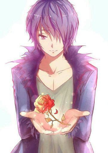 Anike Male Purple Hair Purple Clothes Red Rose Cute Hot Cute Anime Guys Anime Cute Anime Boy