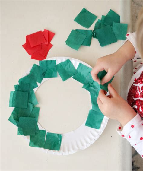 Preschool Friendly Paper Plate Christmas Wreath Craft