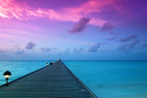 Beautiful Sunrise Over The Sea And Jetty In The Maldives Indian Ocean