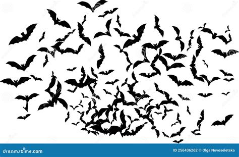 Bat Swarm Flying Bat Silhouette Halloween Decoration Element Stock