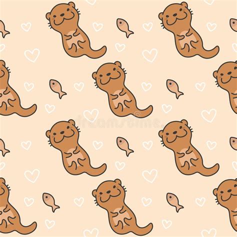 Cute Otter Cartoon Seamless Wallpaper Stock Vector Illustration Of