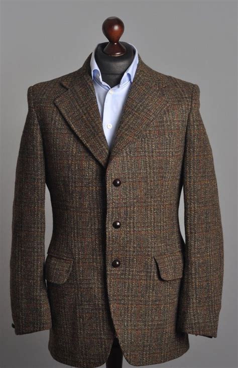Mens Dunn And Co Harris Tweed Vintage Wool Brown Blazer Jacket Coat Size
