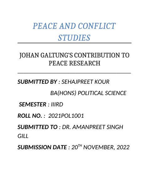 Peace And Conflict Studies Assignment Peace And Conflict Studies