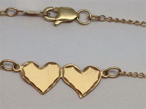 14k Yellow Gold Double Heart Anklet Bracelet Anklet 9 25 1 4 Grams Engraveable Heart Anklet