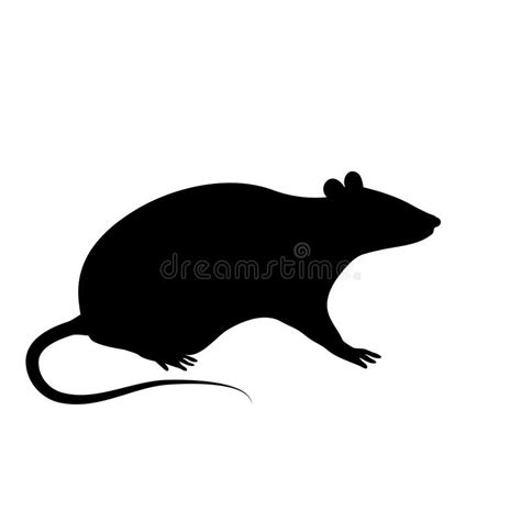 Silhouette Of The Rat Or Mouse Is Sitting On A White Background The