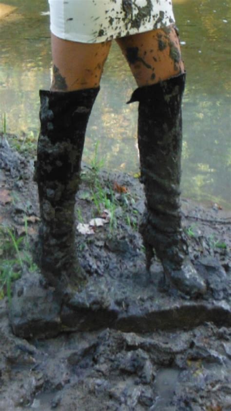 Just Went For A Walk Along The Creek That Runs Through My Farm Thigh High Boots Heels Mud