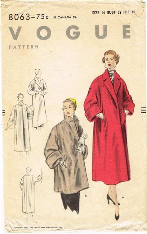 1950s Vintage Vogue Sewing Pattern 8063 Stunning Misses Swagger Coat