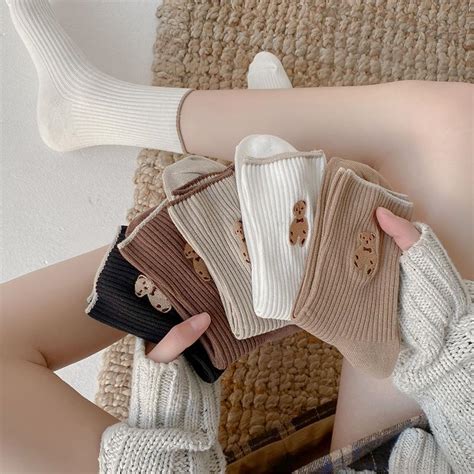 Buy 5pairsset Ladies Medium Tube Socks Two Bars Solid Color Stockings College Style Ins Striped