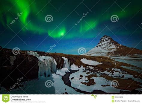 Aurora Borealis From Iceland Beautiful Green Northern Lights On The
