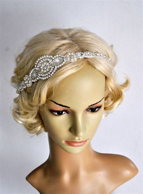 long bridal headband crystal pearls rhinestone wedding headband headpiece halo bridal flapper