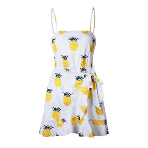 Summer New Fashion Dresses Sexy Pineapple Printing Off Shoulder Sleeveless Dress Princess Dress