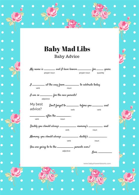 baby mad libs game baby advice baby shower ideas themes games