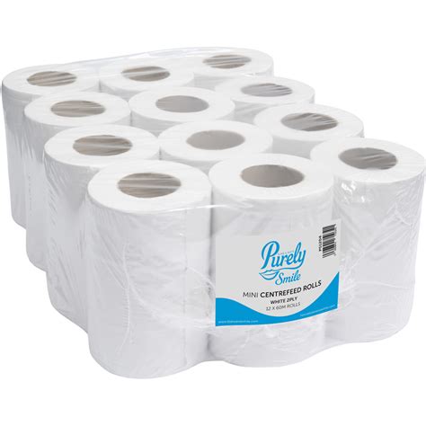 Purely Smile Mini Centrefeed Rolls 2ply 60m White Pack Of 12 The Ppe Online Shop