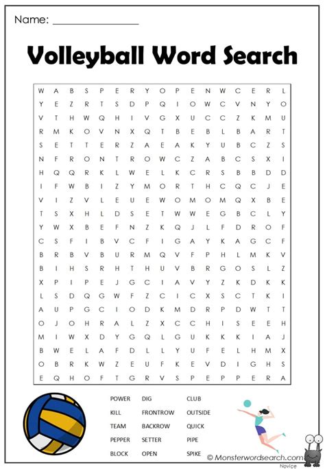 Volleyball Word Search Monster Word Search