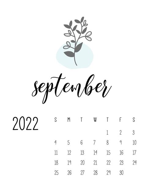 A Calendar With The Word September On It And A Plant In The Middle Of It