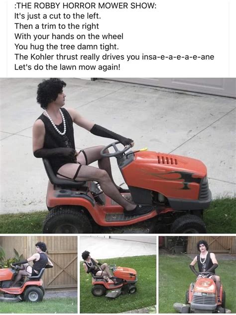 A Woman Riding On The Back Of An Orange Lawn Mower