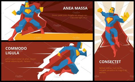 Superhero Banners Vector Set Custom Designed Illustrations ~ Creative
