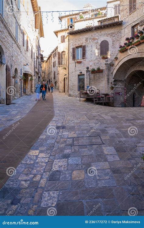 People On The Streets Of Assisi In Perugia Italy Editorial Photography