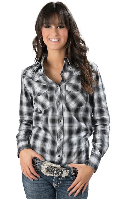 Cowgirl Hardware® Womens Black And White Plaid With Silver Lurex And