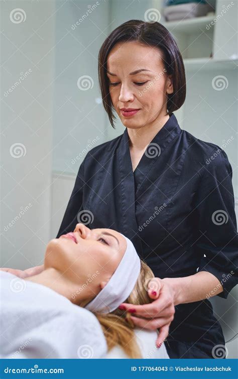 Professional Beautician Working Her Client In Salon Stock Image Image