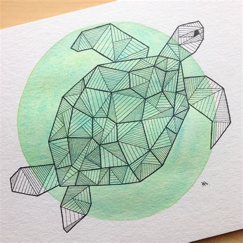 Ink Watercolor Turtle Geometric Painting Geometric Painting