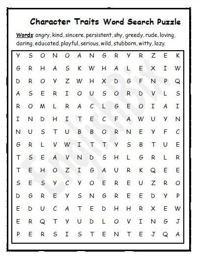 Character Traits Word Search Mini Workbook Englishbix