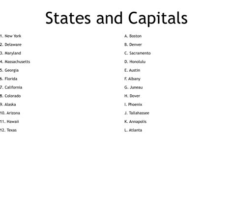 States And Capitals Crossword Wordmint