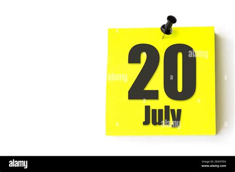July 20th Day 20 Of Month Calendar Date Yellow Sheet Of The Calendar