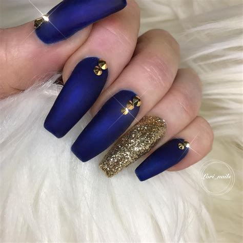 13 Nail Matte Colors Royal Blue Blue Glitter Nails Gold Acrylic