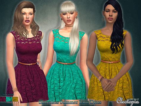 The Sims Resource Set37 Sleeveless Belted Lace Dress By Cleotopia