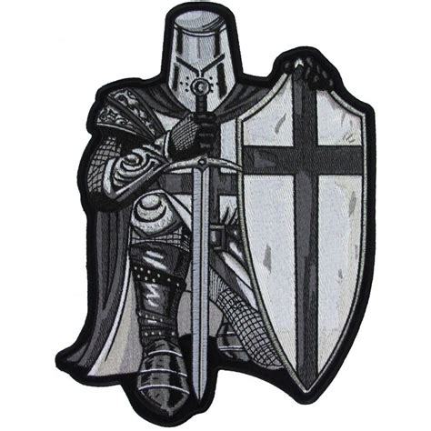 Knelt Silver Knight Swords And Shield Embroidered Iron On Patch