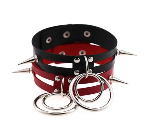 Sexy Rivet Leather Choker Necklaces Big Metal Circle Slave Harness Bdsm Collar Necklace Sex Toys