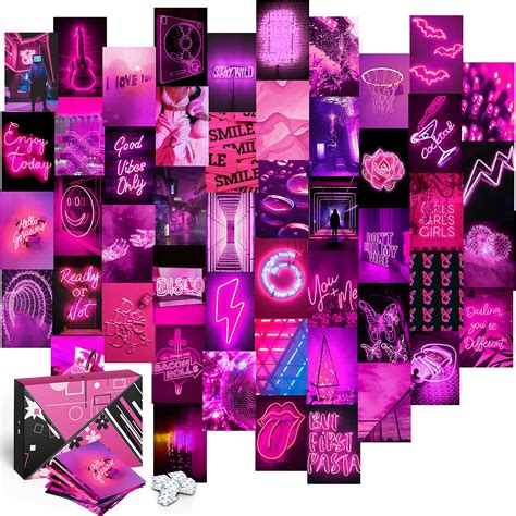 buy koll decor wall collage kit 50 set 4 x6 prints aesthetic images neon s hot pink room