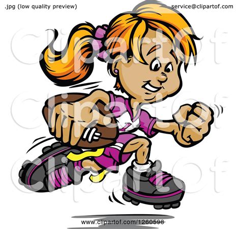 Clipart Of A Happy Sporty White Powder Puff Girl Running With A