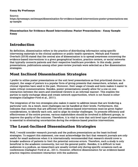 📚 Dissemination For Evidence Based Interventions Poster Presentations Essay Sample Free