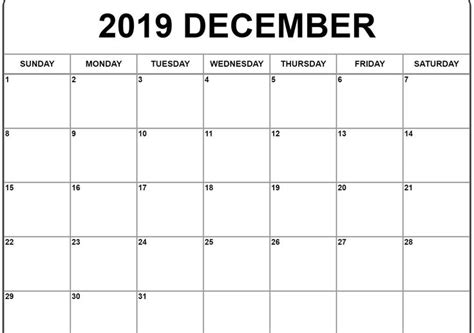 December 2019 Calendar Pdf Word Excel Template Excel Calendar 2019