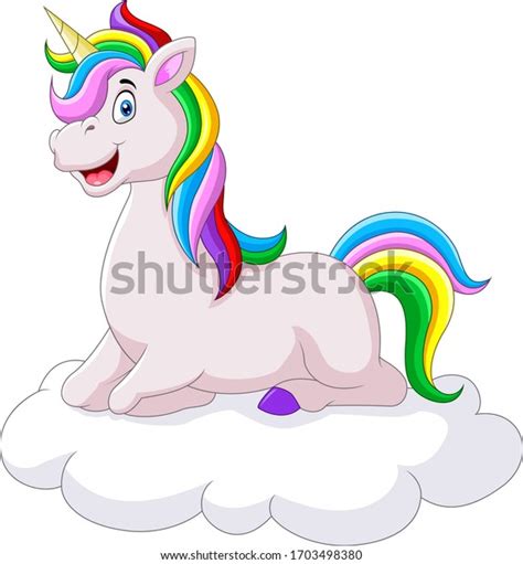 Beautiful Unicorn Cartoon On Cloud Stock Illustration 1703498380