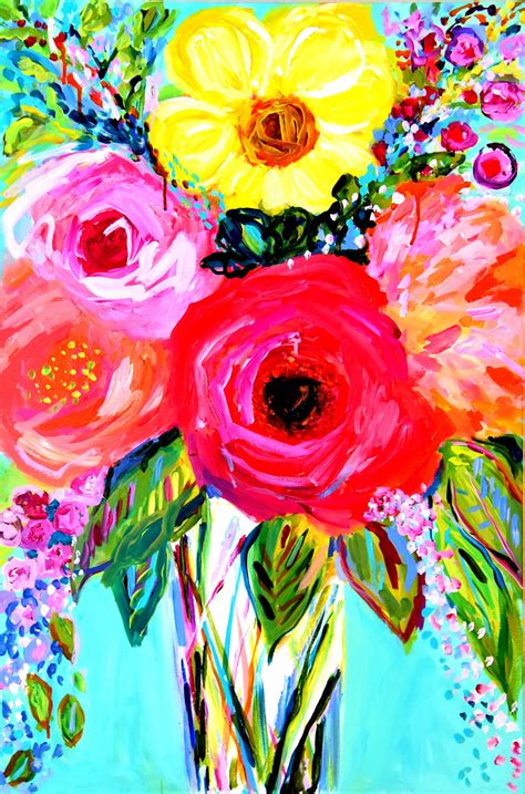 Large Bold Floral Still Life Fine Art Print Giclee Bright Bouquet
