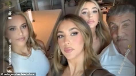 sylvester stallone with jennifer flavin and daughters sophia sistine and scarlet for 75th
