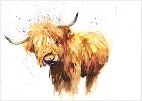 Details About Limited Print Of Highland Cow Original Watercolour By