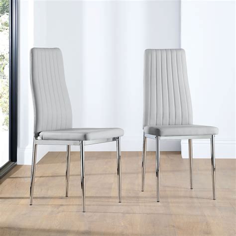 Leon Light Grey Leather Dining Chair Chrome Leg Furniture Choice