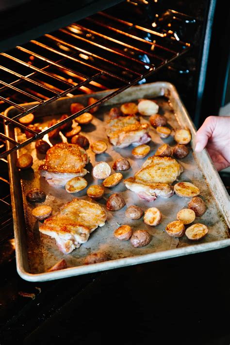 To bake chicken at 425˚, you'll need about 25 minutes, depending on the size of your chicken breasts. How To Make a Chicken and Roasted Vegetable Sheet Pan Meal ...