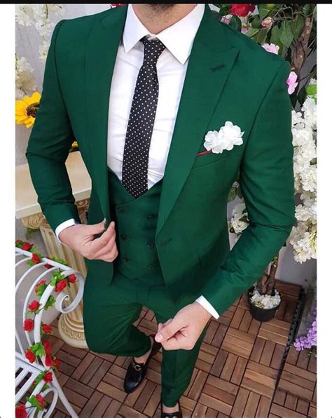 Solid Color Emerald Forest Green Mens Prom Suits 3 Pieces Blazer For