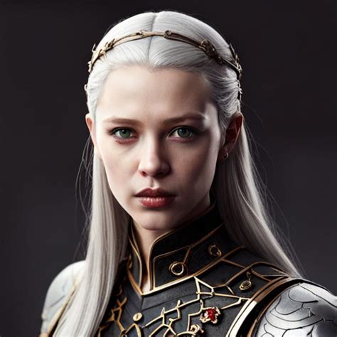 A Woman With Long White Hair Wearing Armor