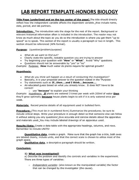 Chs Hbio Lab Report Template Biology Lab Report Template Lab Within
