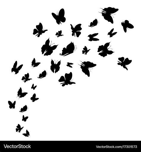 Silhouette Black Fly Flock Of Butterflies Vector Image