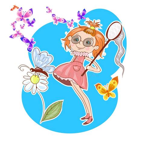 Cute Little Girl Catching Butterfly Stock Vector Illustration Of