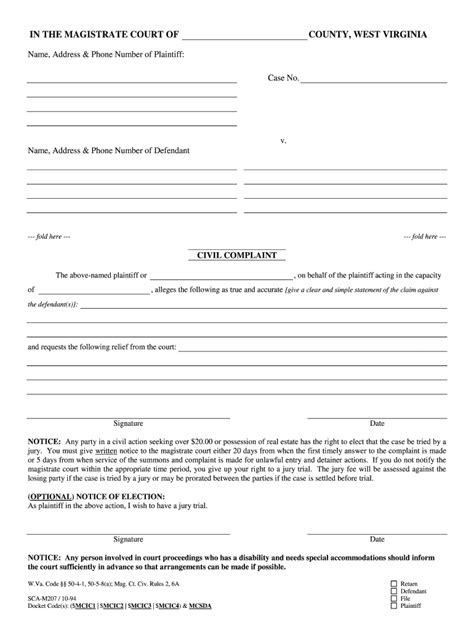 West Virginia Civil Complaint Form Fill Online Printable Fillable