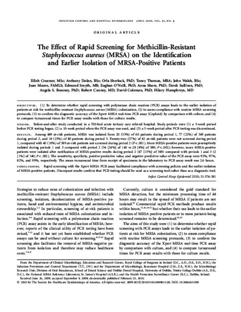 Free Pdf Download The Effect Of Rapid Screening For Methicillin